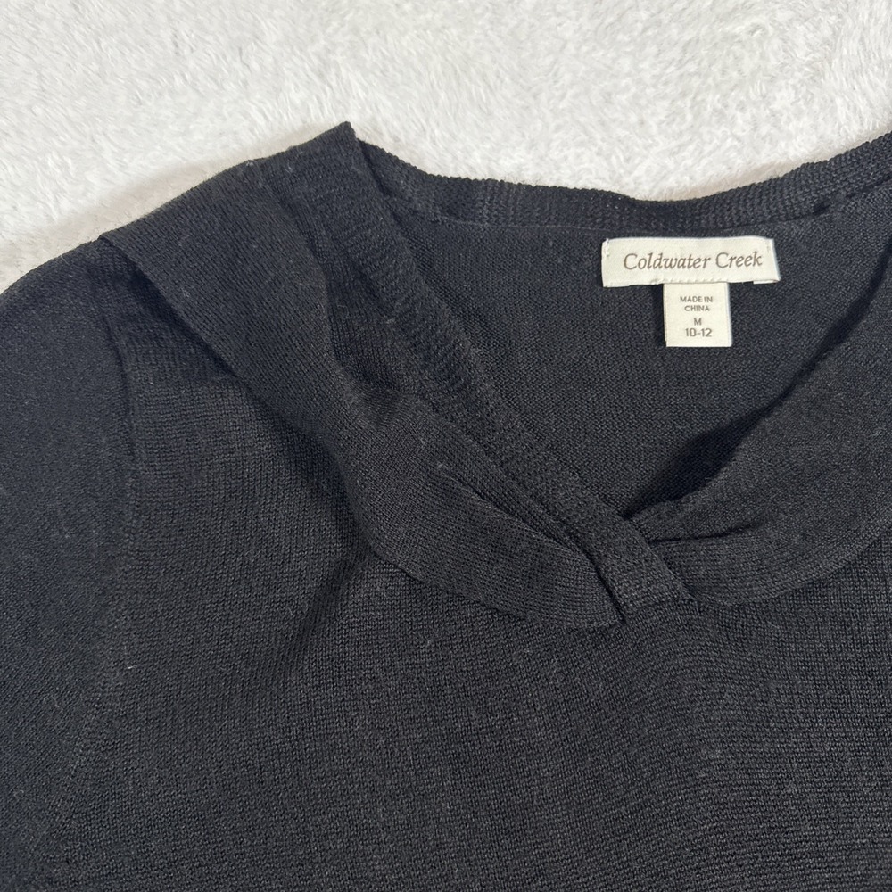 3/4 Sleeve Coldwater Creek Solid Black 50% Merino Wool Twist Medium - Picture 3 of 7